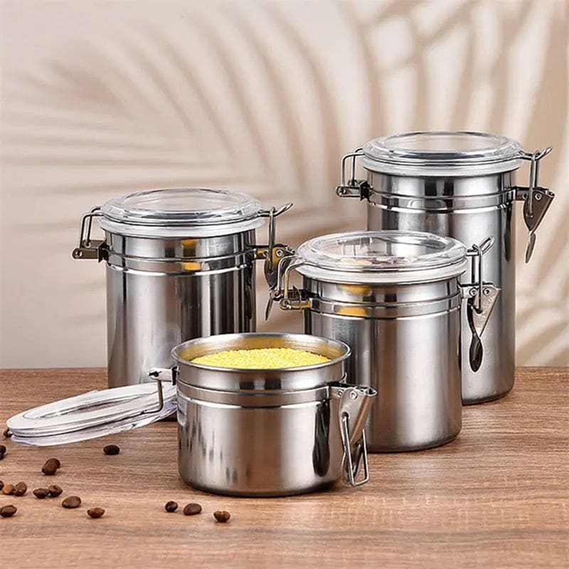Set Of 4 Stainless Steel Airtight Sealed Canister, Coffee Flour Sugar Tea Container, Kitchen Container Seal Storage Jars With Plastic Cover, Miscellaneous Grain Food Storage Containers, Metal Sealed Can, Tea Leaf Organizer, Kitchen Accessories Set Of 4 Stainless Steel Airtight Sealed Canister, Coffee Flour Sugar Tea Container, Kitchen Container Seal Storage Jars With Plastic Cover, Miscellaneous Grain Food Storage Containers, Metal Sealed Can, Tea Leaf Organizer, Kitchen Accessories